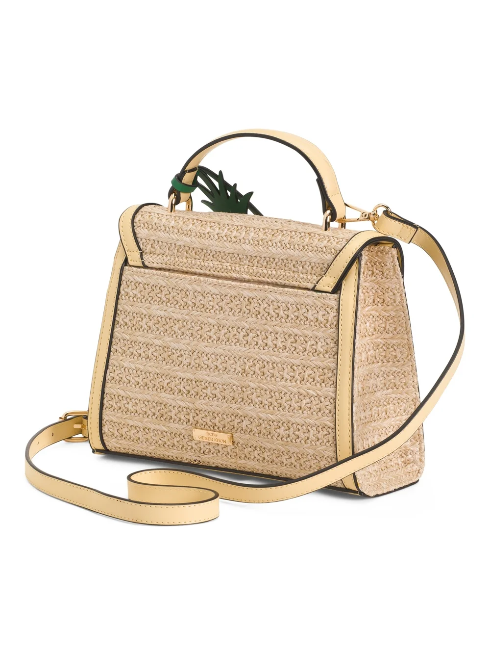 BCBGeneration Straw Satchel with Yellow Pineapple Embroidery - Picture 2 of 3